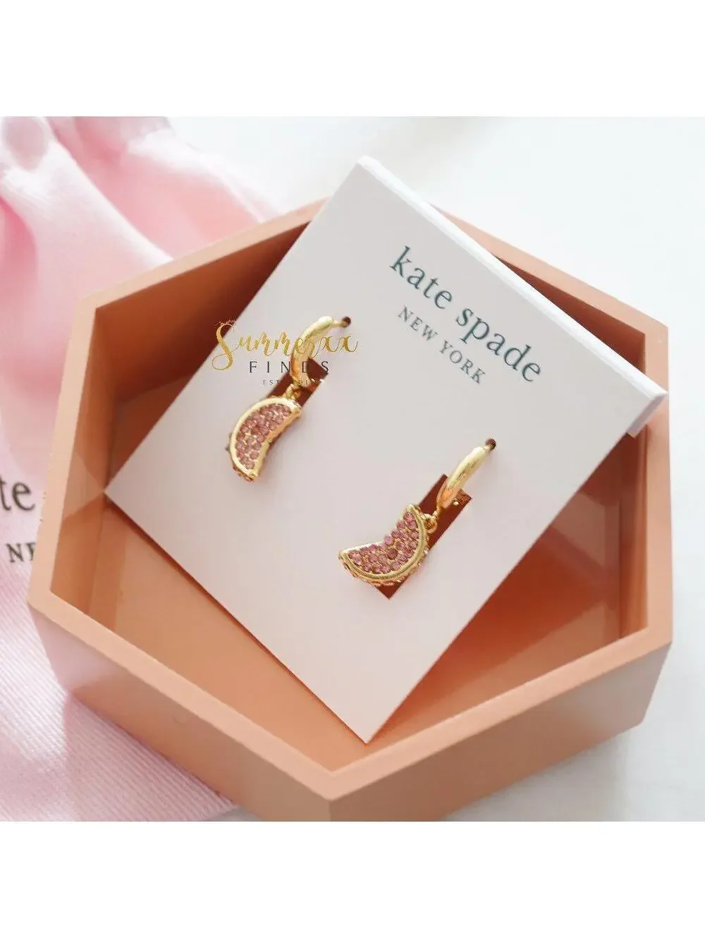 Kate Spade Fruit Salad Pave Grapefruit Huggies Earrings